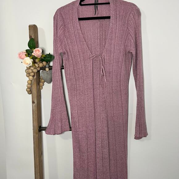 Anthropologie Purple Long Shine Shimmer Cardigan Size Medium - Picture 2 of 9